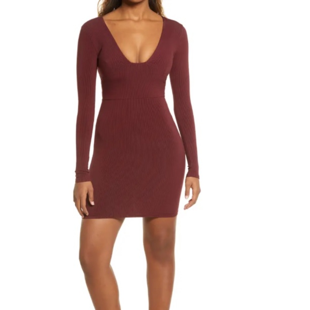 Snatched Bustier Long Sleeve Rib Body-Con Dress